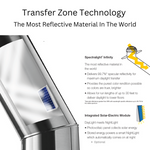 Solatube skylight with reflective material, daylight path illustration, and solar-electric module.