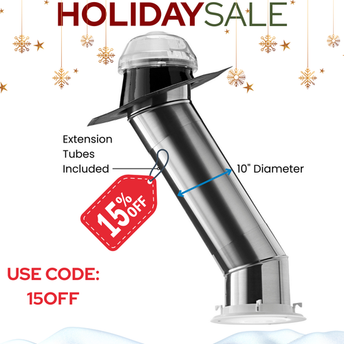 Holiday Sale Solatube 160DS skylight kit with dome, flashing, and reflective tube sections.