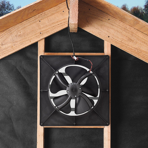 Solatube Solar-Powered Attic Fan (Interior Mount) installed in attic framing.
 Solatube Solar-Powered Attic Fan (Interior Mount) installed in attic framing.