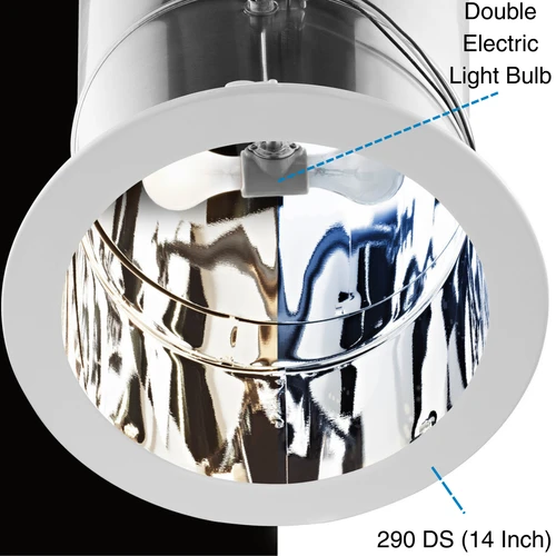 Close-up of Solatube light fixture interior with lightbulb and white trim.