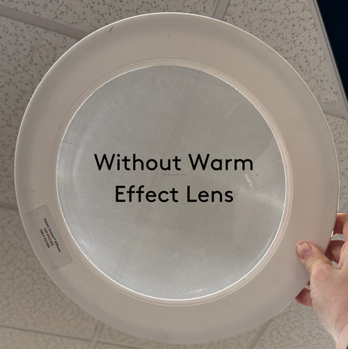 Solatube skylight accessory: White, round diffuser without the Warm Effect Lens, showing cool light.
