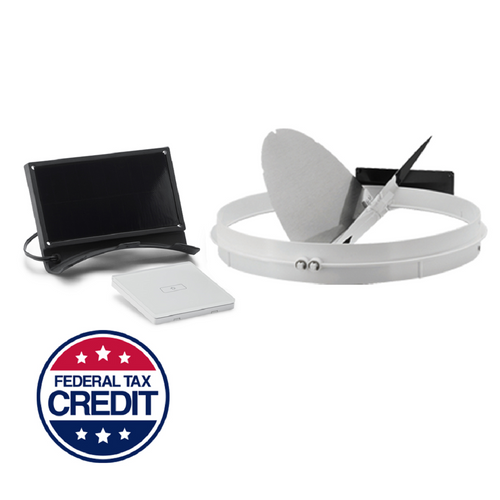 Solatube Daylight Dimmer components: solar panel, dimmer switch, and diffuser ring with butterfly valve.