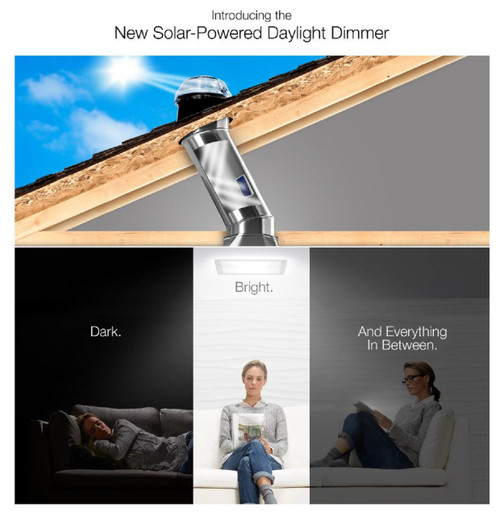 Solatube Daylight Dimmer Solar Powered skylight accessory showcasing dimming capabilities from dark to bright.