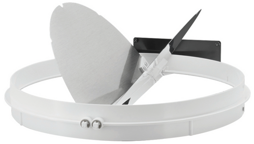 Solatube Daylight Dimmer: Oval silver reflector inside white ring, attached to black mounting bracket.
