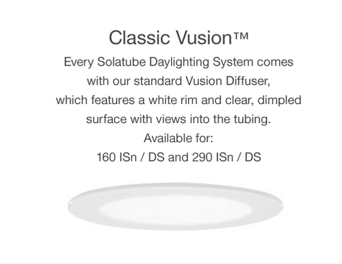 Solatube Classic Vusion Diffuser: Round, clear skylight accessory with a white rim.
