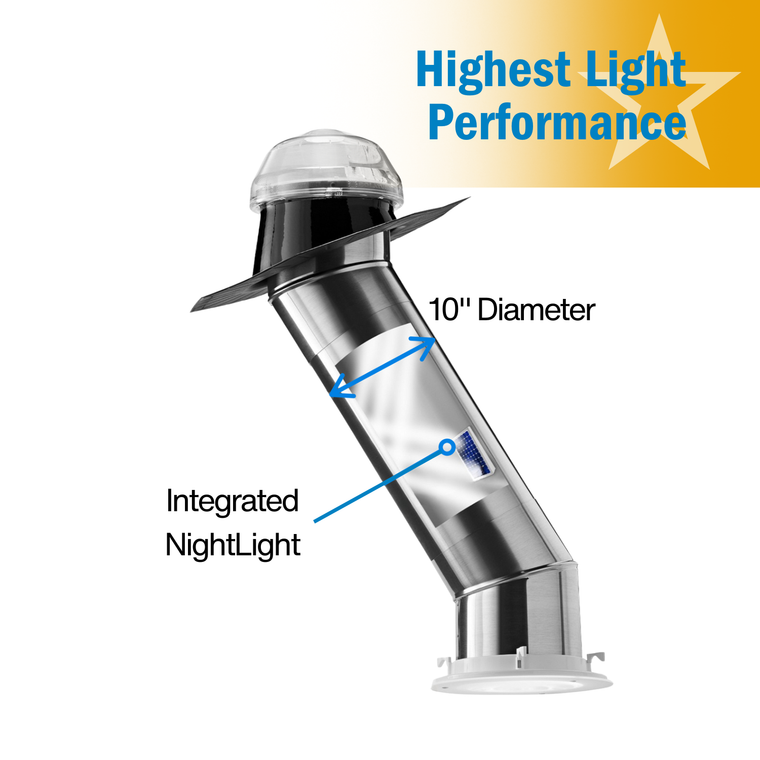 Solatube skylight kit with dome, flashing, reflective tube, and integrated night light diffuser. with badge