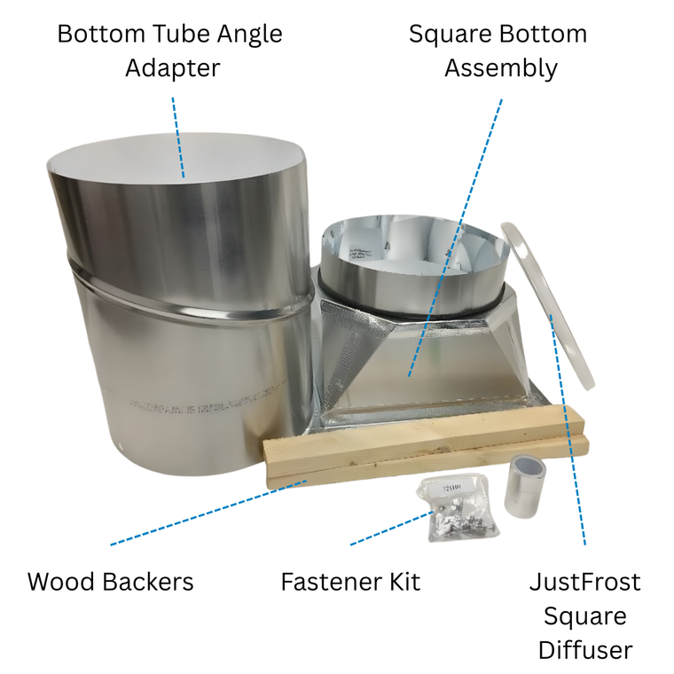 Solatube Round to Square Upgrade Kit with JustFrost Square Diffuser components.