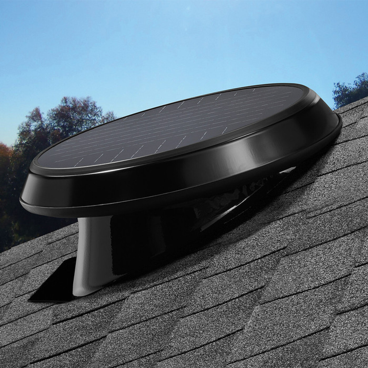Solar Attic Fan with Pitched Flashing
