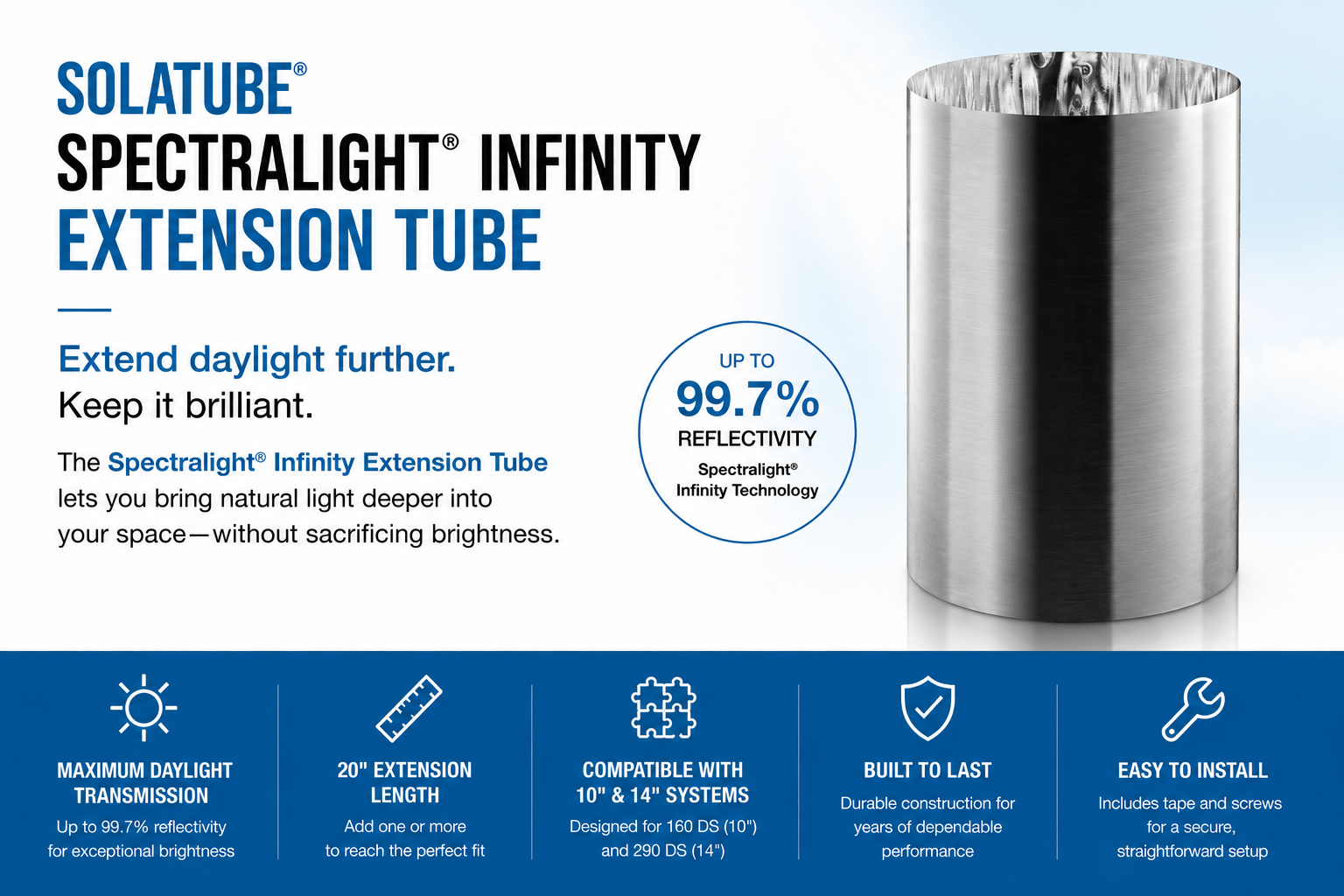 Solatube Spectralight Infinity Extension Tube with up to 99.7 percent reflectivity