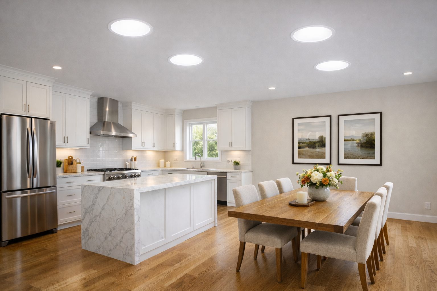 Bright open-plan home filled with natural light from Solatube skylights