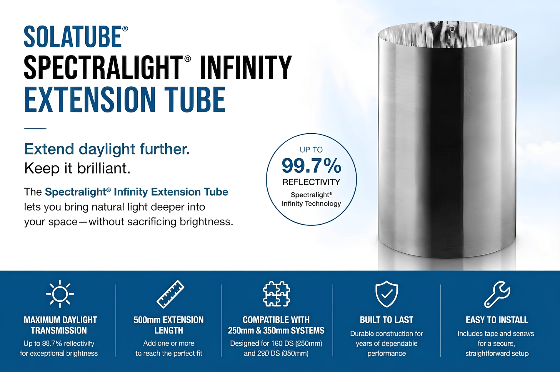 Solatube Spectralight Infinity Extension Tube with up to 99.7 percent reflectivity