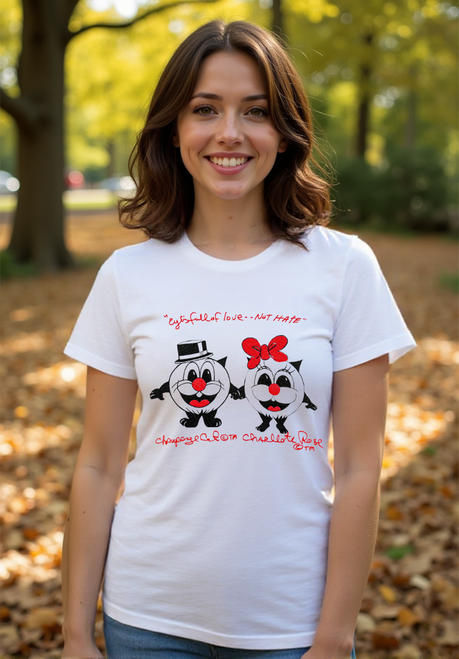 Adult White Short Sleeve T-Shirt With Champagne Cat® Eyes Full of Love - Not Hate©  Graphic
