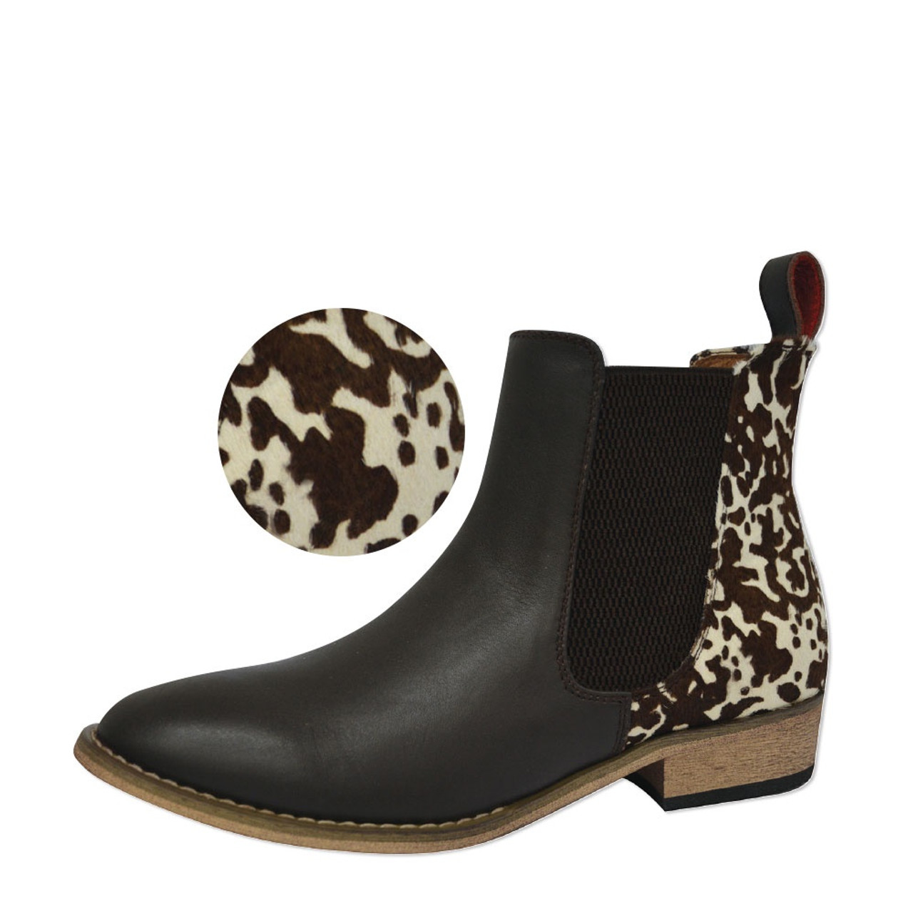 cow print chelsea boots