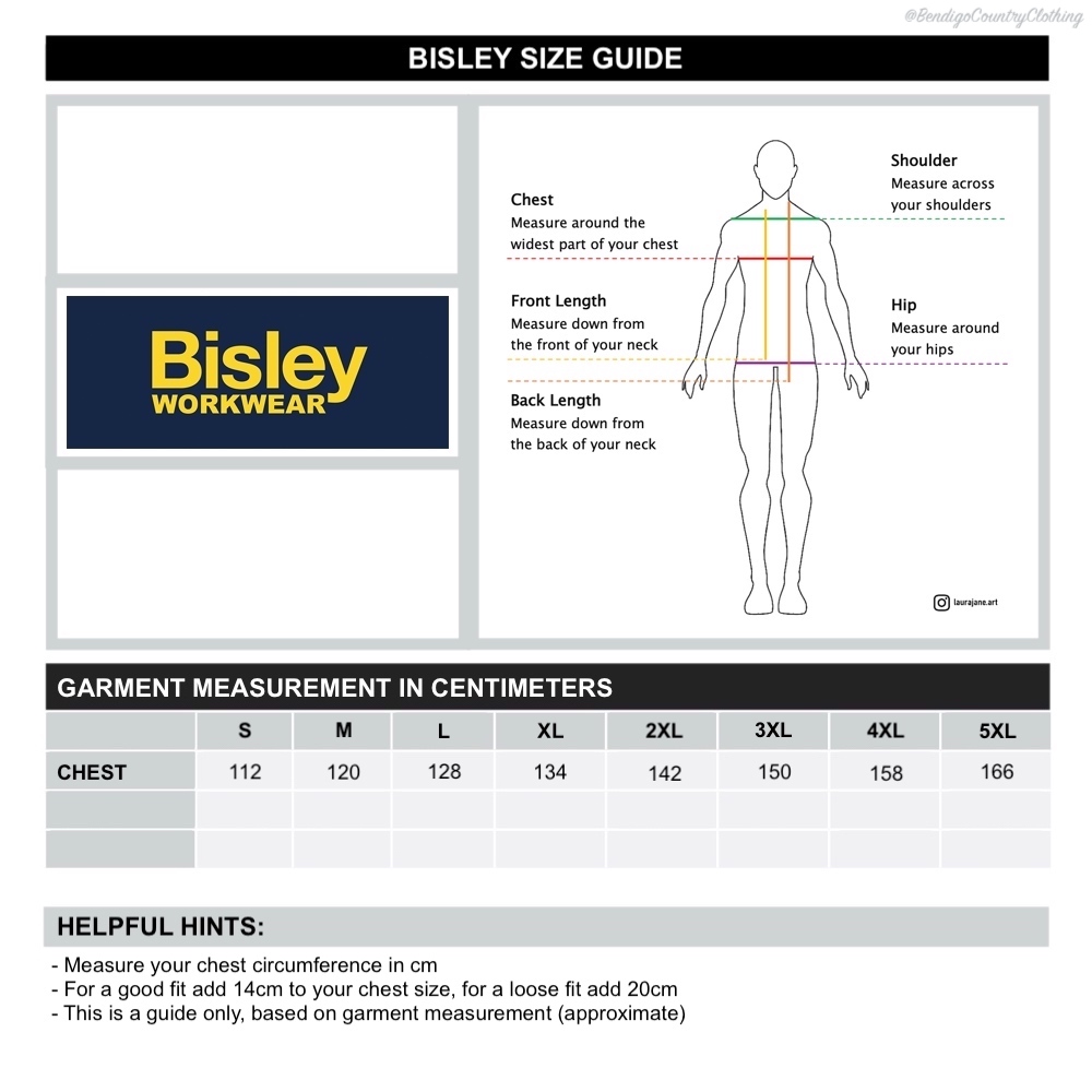 Bisley Size Guide Bendigo Country Clothing