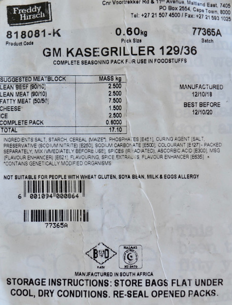 FREDDY HIRSCH GOLD MEDAL KASEGRILLER SPICE