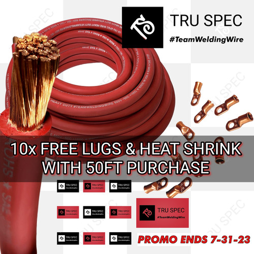 50ft RED 1/0 Tru Spec Copper #TEAMWELDINGWIRE + 10x FREE Lugs & Shrink