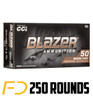 CCI Blazer Brass Ammunition 9MM, 115gr, FMJ - 250 Rounds