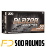 CCI Blazer Brass Ammunition 9MM, 115gr, FMJ - 500 Rounds