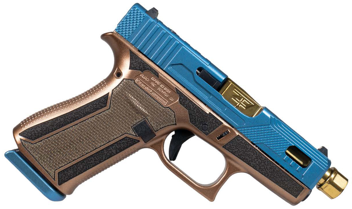 GLOCK 43X MOS 9MM BLUE HUSH GOLD BARREL 10RD - Firearms Depot