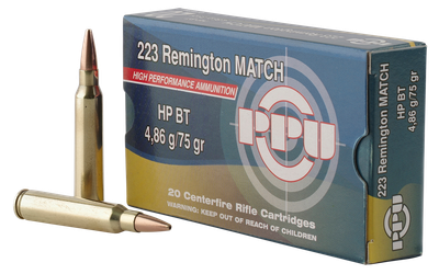 PPU Match .223 REM, 75gr, HPBT - 20 Rounds [MPN: PPM2232]