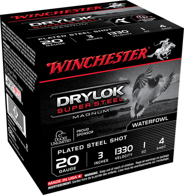 Winchester Drylock Super Steel Magnum 20 GA, 3in. 1oz. #4 Shot - 25 Rounds [MPN: XSM2034]