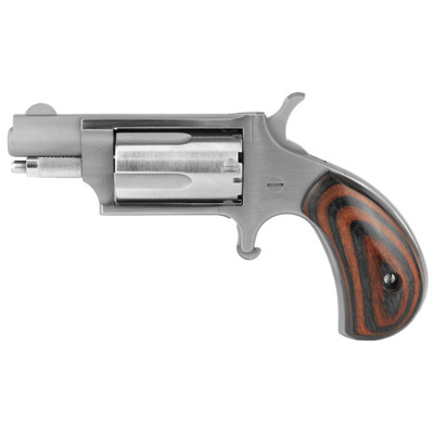 North American Arms Mini Revolver .22 WMR 1.125" 5 Rounds Steel Stainless Wood Red/Black Grip 4.6oz Fixed Sights NAA-22MS-GRB