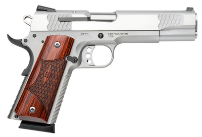 Smith amp Wesson 108482 1911 ESeries 45 ACP 5quot 81 Satin Stainless Steel Stainless Steel Slide Laminate Wood Grip