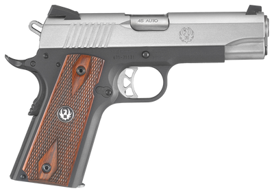 Ruger 6711 SR1911 Lightweight Commander 45 ACP 425quot 71 Black Hardcoat Anodized Stainless Steel Slide Hardwood Grip