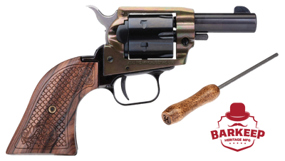 Heritage Rough Rider Barkeep Revolver Single Action 22 LR 2quot Barrel Alloy Frame Blued Finish Vintagelook Wood Grips Fixed Sights No Ejector Rod Includes Separate Ejector Pin with Wood Handle 6Rd