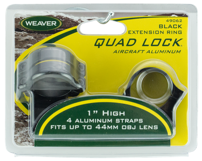 Weaver Mounts Quad Lock, Weav 49062 Rings Quad-lock 1in Ext Blk