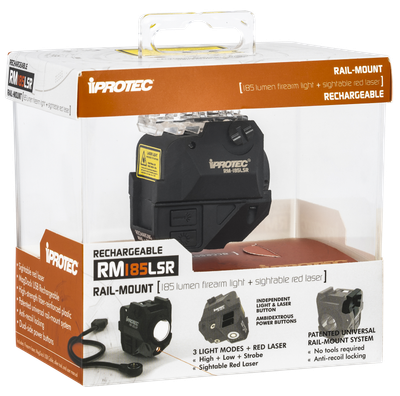 iPROTEC RM185LSR Red Laser and Light Combo Fits Subcompact Handgun 185 Lumen Rechargeable Rail Mount Black