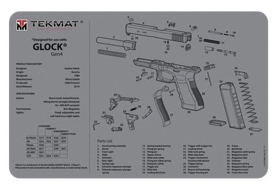 Beck Tek, Llc (tekmat) Original Cleaning Mat, Tekmat R17glockg4gy Glock Gen4 Grey Cleaning Mat