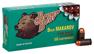 Brown Bear 9X18MM MAKAROV, 94gr, FMJRN - 50 Rounds [MPN: A918RFMJ]