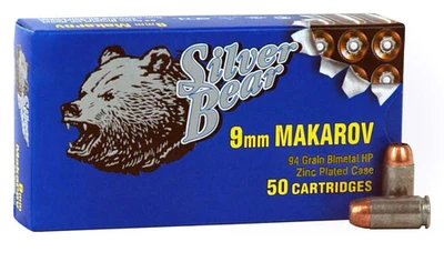Silver Bear Ammo 9X18MM MAKAROV, 94gr, JHP - 50 Rounds [MPN: A918RHPN]