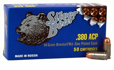 Silver Bear Ammo .380 ACP, 94gr, FMJ - 50 Rounds [MPN: AS380FMJ]