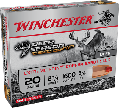 Winchester Deer Season Copper Impact 20 GA, 2-3/4in. 3/4oz. Slug - 5 Rounds [MPN: X20DSLF]