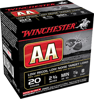 Winchester AA Target 20 GA, 2-3/4in. 7/8oz. #8 Shot - 25 Rounds [MPN: AA20FL8]