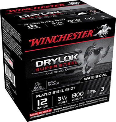 Winchester Drylock Super Steel Magnum 12 GA, 3-1/2in. 1-9/16oz. #3 Shot - 25 Rounds [MPN: XSM12L3]