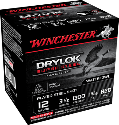 Winchester Drylock Super Steel Magnum 12 GA, 3-1/2in. 1-9/16oz. BBB Shot - 25 Rounds [MPN: XSC12LBBB]
