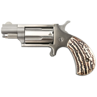 North American Arms Mini Revolver 22 WMR 1125quot Barrel 5 Rounds Stainless Steel Silver Imitation Stag Grips Fixed Sights Single Action Revolver