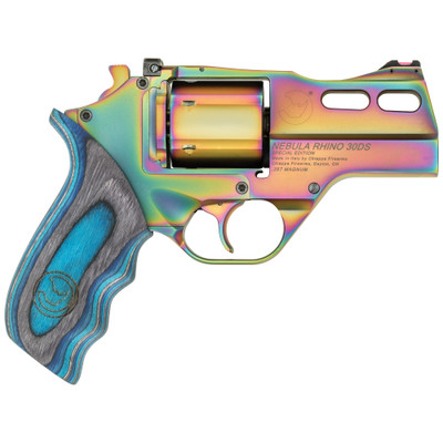 Chiappa Firearms Rhino 30DS Nebula 357 Magnum 3quot Vent Rib Barrel 6rd Rainbow PVD Steel Barrel amp Cylinder Rainbow PVD Aluminum Frame with Blue Laminate Grip Revolver CF340319
