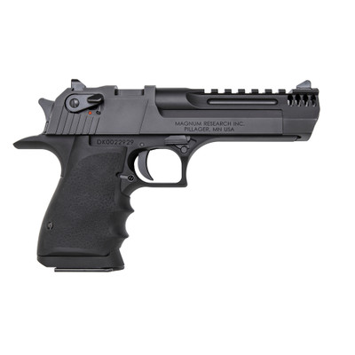 Magnum Research DE357L5IMB Desert Eagle L5 357 Mag Caliber with 5quot Muzzle BrakePicatinny Rail Barrel 91 Capacity Black Anodized Finish Aluminum Beavertail Frame Serrated Black Carbon Steel Slide amp Finger Grooved Hogue Rubber Grip