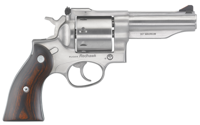 Ruger 5059 Redhawk MA Compliant 357 Mag Caliber with 420quot Barrel 8rd Capacity Cylinder Overall Satin Stainless Steel Finish amp Hardwood Grip