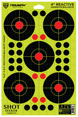 Triumph Systems Shot Seeker Reactive Target Self-Adhesive Paper Black/Red/Yellow 4″ Bullseye Includes Pasters