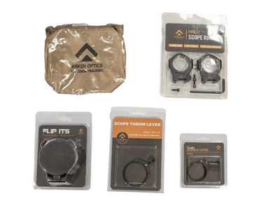 Arken Combo Pack (Includes 34mm Rings 1.26", 56MM Flip Caps, 34MM BUBBLE LEVEL, THROW LEVER, SHOOTING BAG