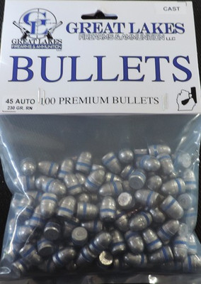 Great Lakes Bullets .45acp - .452 230gr. Lead-rn 100ct