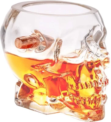 2 Monkey Skull Shot Glass - With A .308 Bullet Blown In