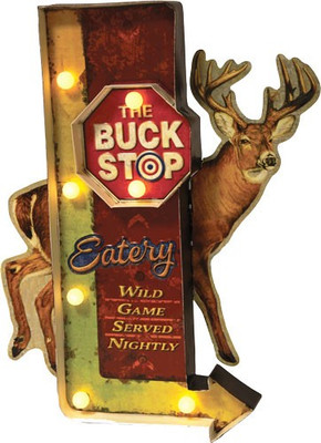Rivers Edge Led Illuminated 3d - Tin Bar Sign "buck Stop" 14x18