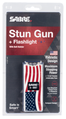 Sabre Usa Stun Gun With Flashlight, Sec S1007usa    Usa Stun Gun W/holster