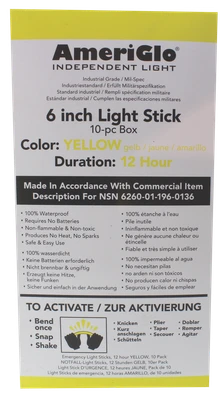 Ameriglo Light Stick, Amer 612hy1ob  Sticks 6in 12h Yellw 10